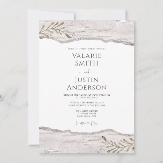 Invitation Mariage Rustique en bois de bouleau tout en un (Devant)