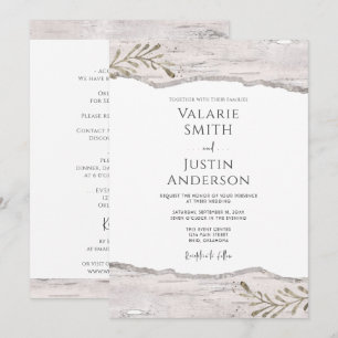 Invitation Mariage Rustique en bois de bouleau tout en un