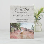 Invitation Mariage rustique en bois de grange de pays Enregis (Debout devant)