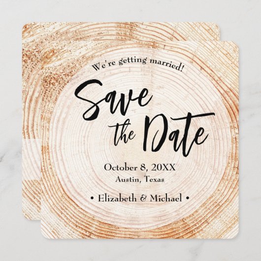 Invitation Mariage rustique en bois Enregistrer la date avec (Devant / Derrière)