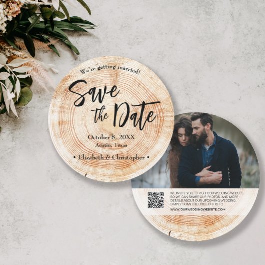 Invitation Mariage rustique en bois Enregistrer la date Photo