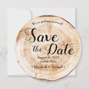 Invitation Mariage rustique en bois Enregistrer la date Photo