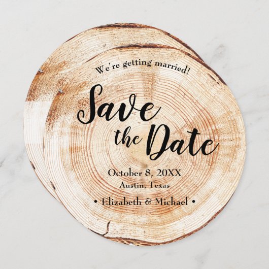 Invitation Mariage rustique en bois Enregistrer la date sur l (Devant / Derrière)
