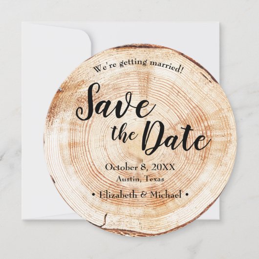 Invitation Mariage rustique en bois Enregistrer la date sur l (Devant)