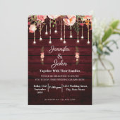 Invitation Mariage Rustique en Bois Floral Marron (Debout devant)