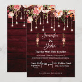 Invitation Mariage rustique en bois marron floral (Devant / Derrière)