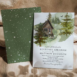 Invitation Mariage rustique en cabane dans les bois en hiver