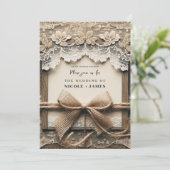 Invitation Mariage rustique en dentelle florale romantique vi (Debout devant)