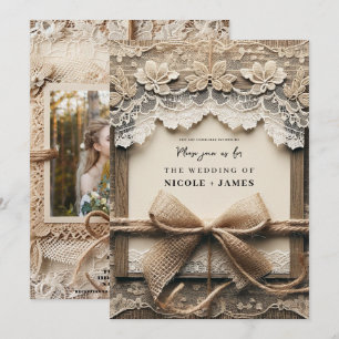 Invitation Mariage rustique en dentelle florale romantique vi