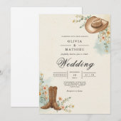Invitation Mariage rustique en fleur de cowboy (Devant / Derrière)