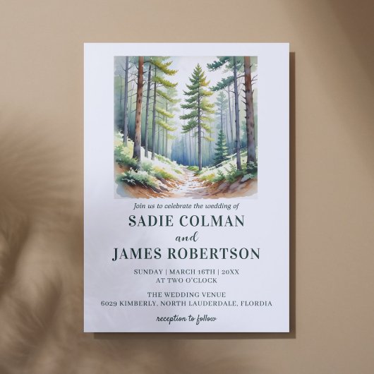 Invitation Mariage rustique en forêt, bois verts