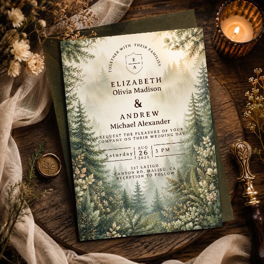 Invitation Mariage rustique en forêt champêtre