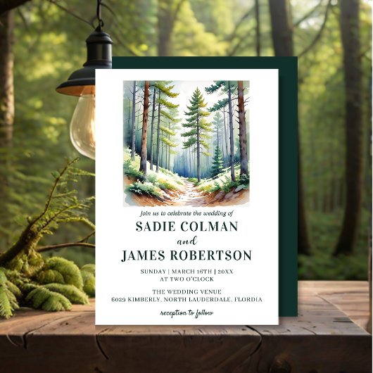 Invitation Mariage rustique en forêt dans les bois verts