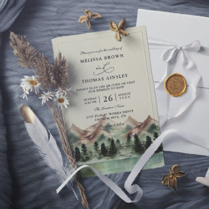 Invitation Mariage rustique en forêt de montagne avec code QR