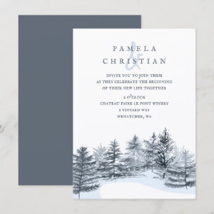 Invitation Mariage rustique en forêt de pins gris ardoise