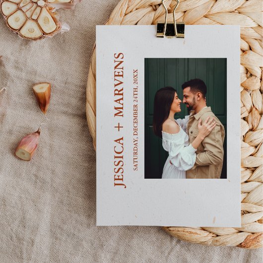 Invitation Mariage rustique en terre cuite orange brûlée