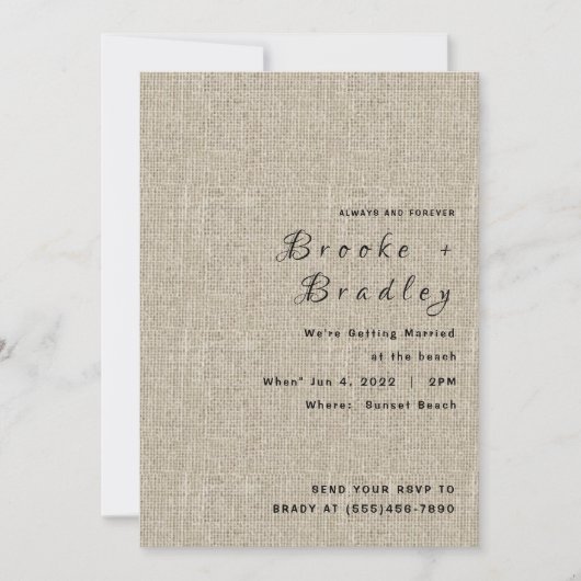 Invitation Mariage Rustique en Toile de Jute (Devant)