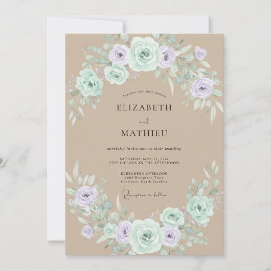 Invitation Mariage Rustique en Vert Menthe en Forêt (Devant)