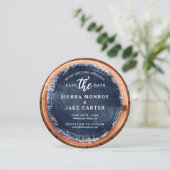 Invitation Mariage rustique Enregistrer Date Bois Slice Denim (Debout devant)