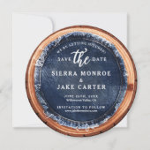Invitation Mariage rustique Enregistrer Date Bois Slice Denim (Devant)