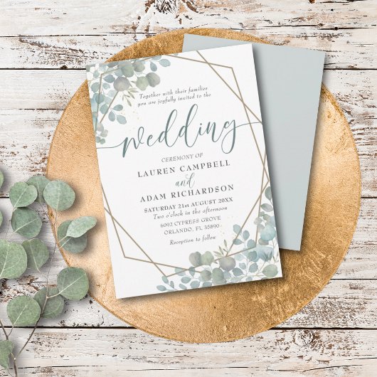 Invitation Mariage Rustique Eucalyptus Bleu Poussiéreux