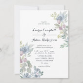 Invitation Mariage Rustique Eucalyptus Floral Bleu Poussiéreu (Devant)