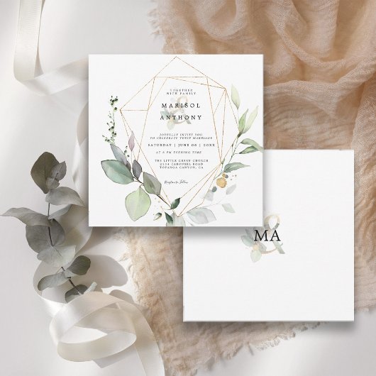 Invitation Mariage Rustique Eucalyptus Vert Doré
