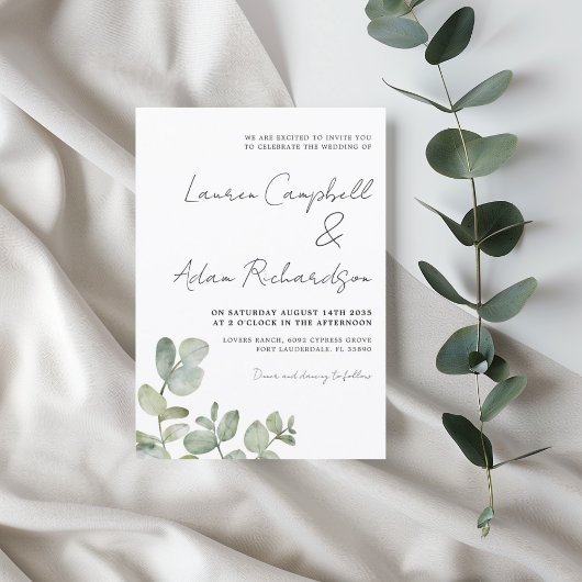 Invitation Mariage Rustique Eucalyptus Vert Sauge