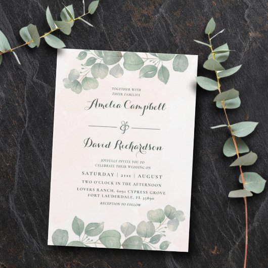 Invitation Mariage Rustique Eucalyptus Vert Sauge