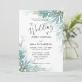 Invitation Mariage Rustique Feuillage Vert Sauge & Teal Verdu (Debout devant)