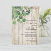 Invitation Mariage Rustique Feuille Eucalyptus Wood (Debout devant)