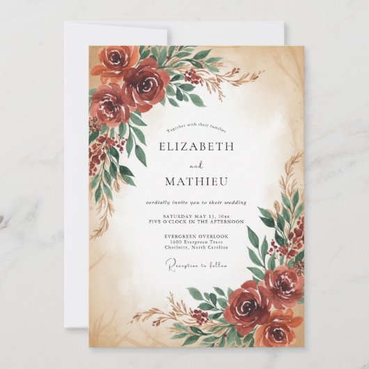 Invitation Mariage Rustique Feuilles de Cuivre (Devant)