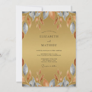 Invitation Mariage Rustique Feuilles de Slate Ocre