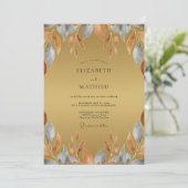 Invitation Mariage Rustique Feuilles de Slate Ocre (Debout devant)