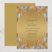 Invitation Mariage Rustique Feuilles de Slate Ocre (Devant / Derrière)