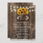 Invitation Mariage Rustique Fleur de Tournesol Tonneau de Boi (Devant / Derrière)