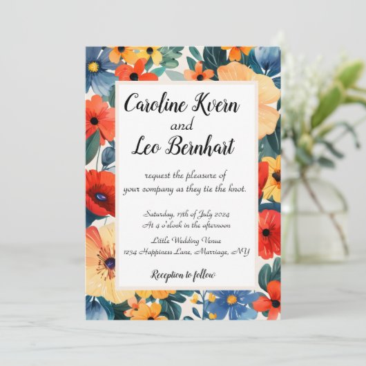 Invitation Mariage rustique fleur sauvage (Debout devant)
