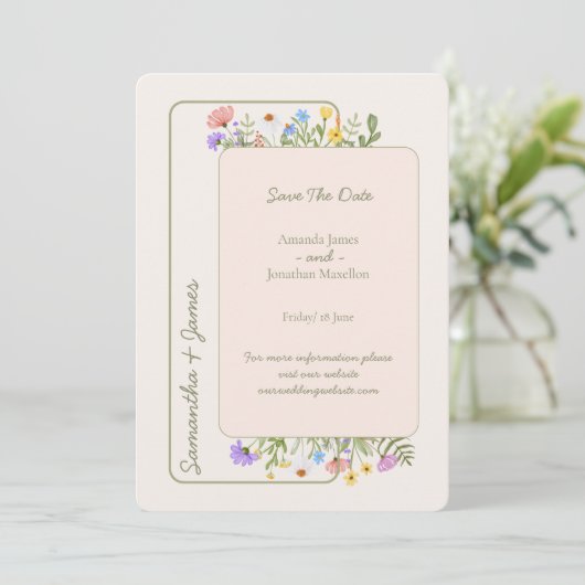 Invitation Mariage Rustique Fleur sauvage Moderne Enregistrer (Debout devant)