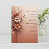 Invitation Mariage Rustique Fleurie Orange Brûlé (Debout devant)