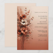 Invitation Mariage Rustique Fleurie Orange Brûlé (Devant / Derrière)