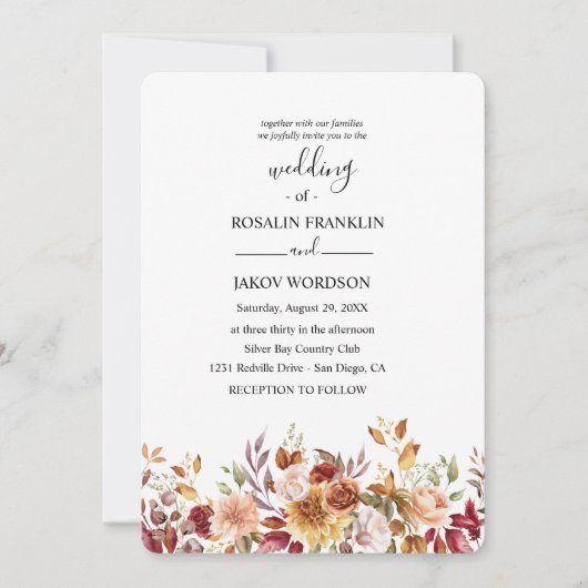 Invitation mariage rustique floral aquarelle (Devant)