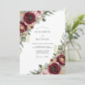 Invitation Mariage rustique floral burgundy (Debout devant)