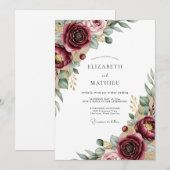 Invitation Mariage rustique floral burgundy (Devant / Derrière)
