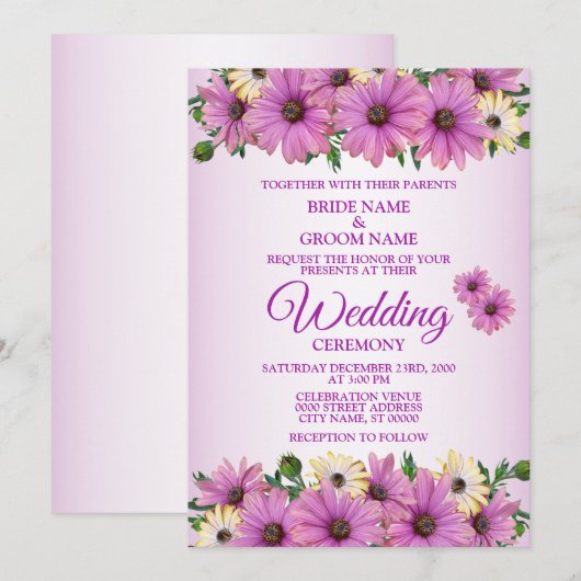 Invitation Mariage rustique floral élégant rose jaune (Devant / Derrière)