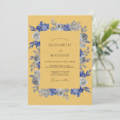 Invitation Mariage Rustique Floral Indigo Moutarde (Debout devant)