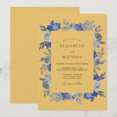 Invitation Mariage Rustique Floral Indigo Moutarde (Devant / Derrière)