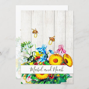 Invitation Mariage Rustique Floral Miel Abeilles Or Eco