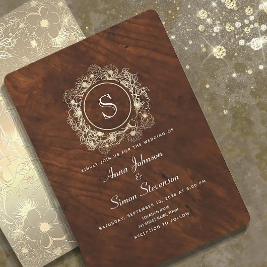 Invitation Mariage Rustique Floral Or Vintage