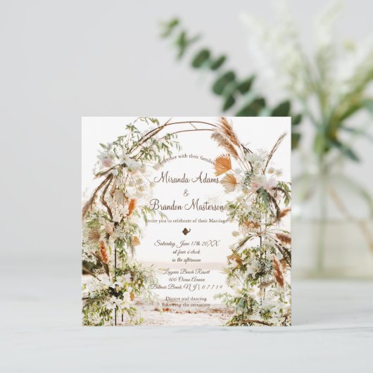 Invitation Mariage Rustique Floral Palm Arch Plage tropicale (Debout devant)