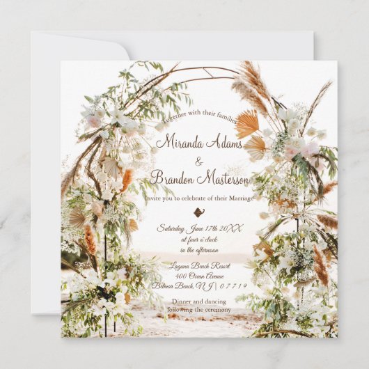 Invitation Mariage Rustique Floral Palm Arch Plage tropicale (Devant)